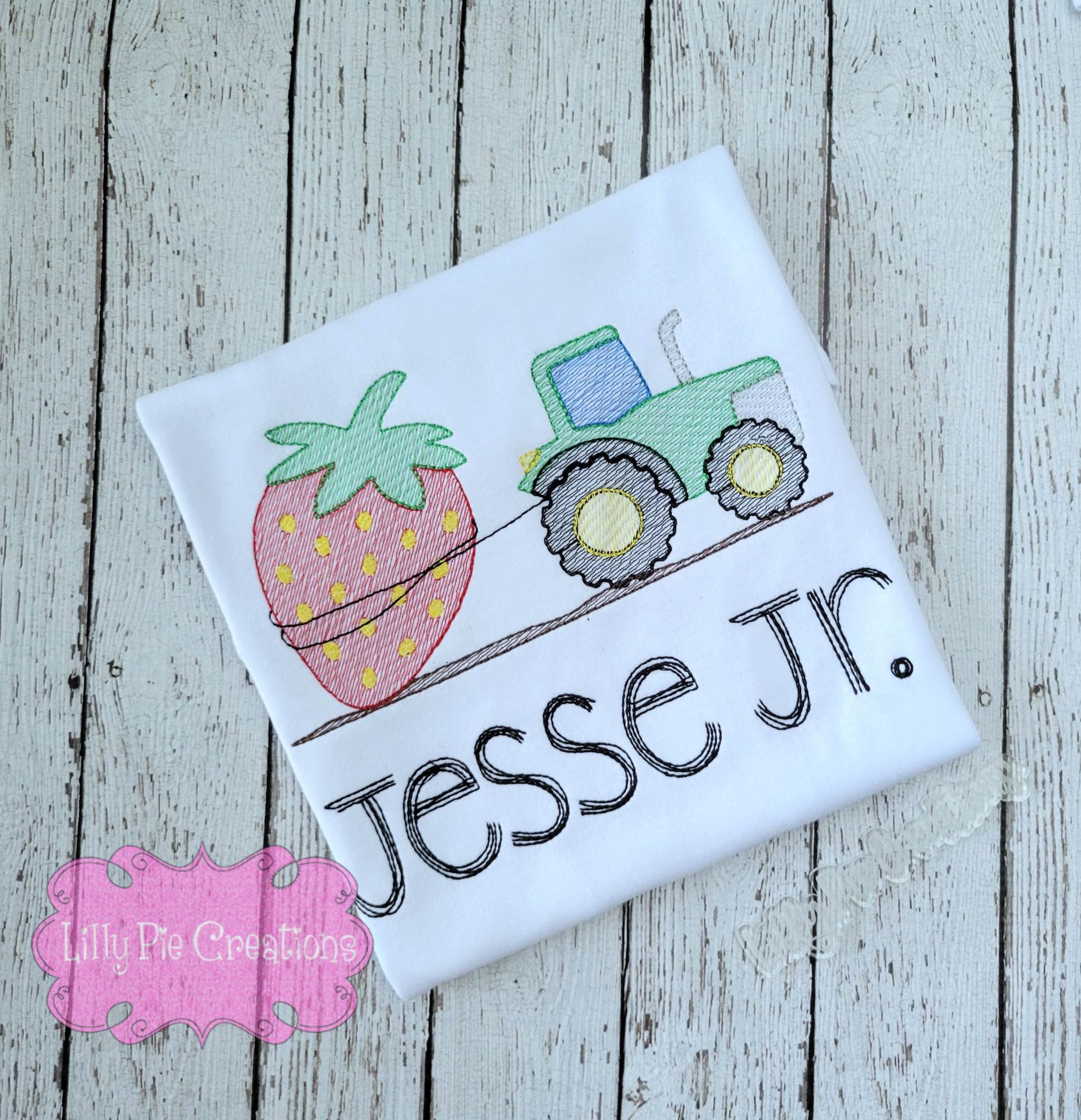 Personalized Strawberry Tractor Embroidered Boys Shirt