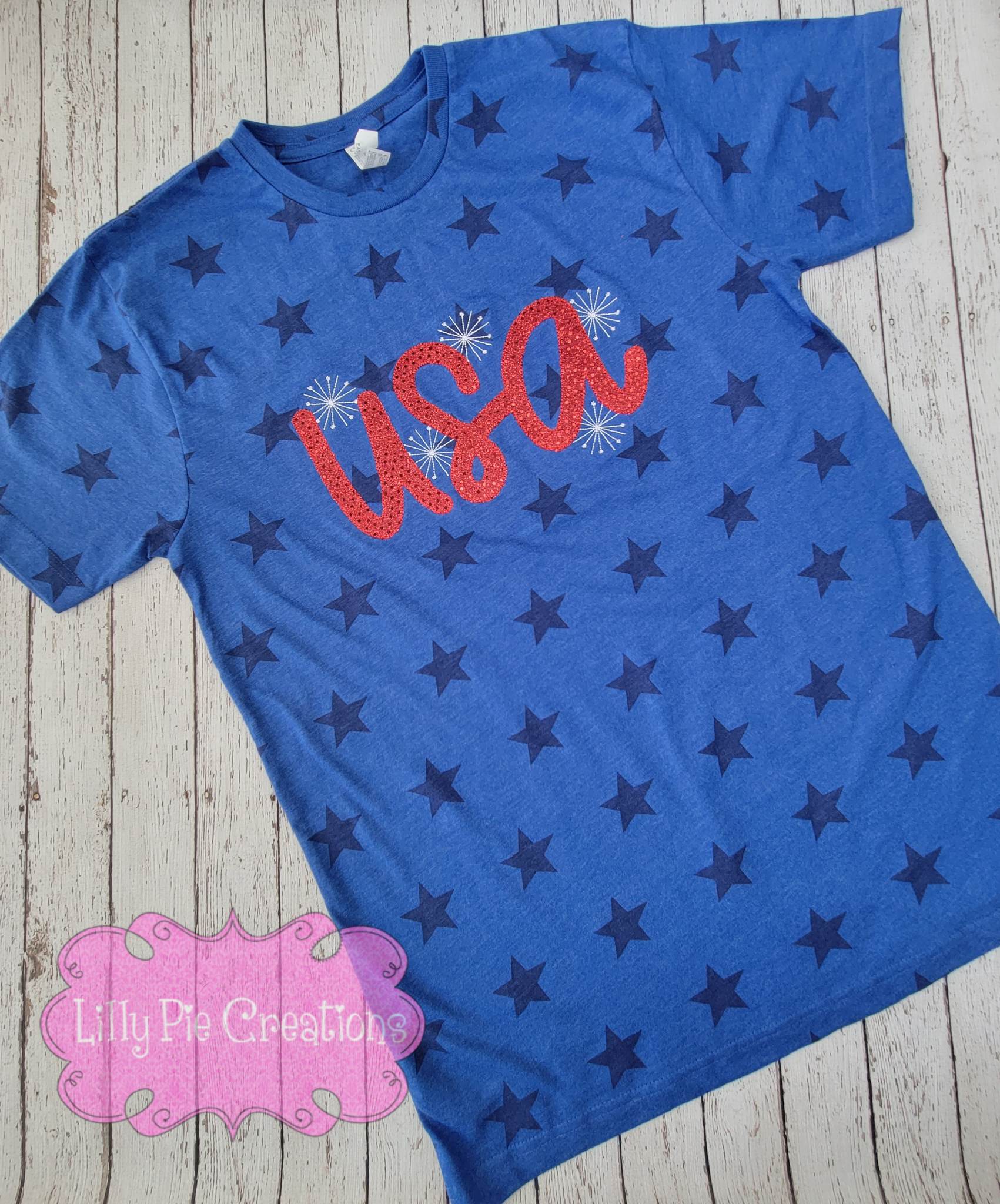 Sequin USA 4th Of July Applique Shirt - Ladies 4th of July Tee