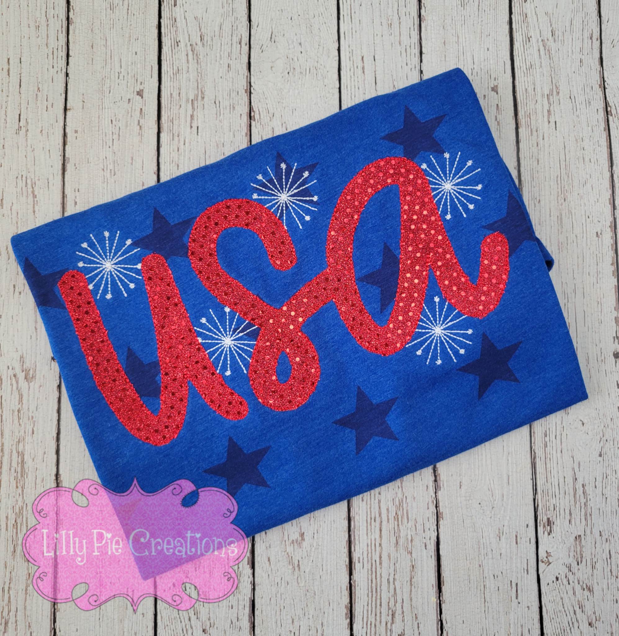 Sequin USA 4th Of July Applique Shirt - Ladies 4th of July Tee