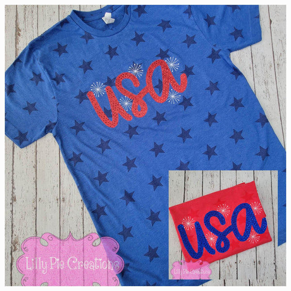 Sequin USA 4th Of July Applique Shirt - Ladies 4th of July Tee