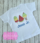 Summer Treats Trio Personalized Shirt - Summer Embroidered Shirt for Kids
