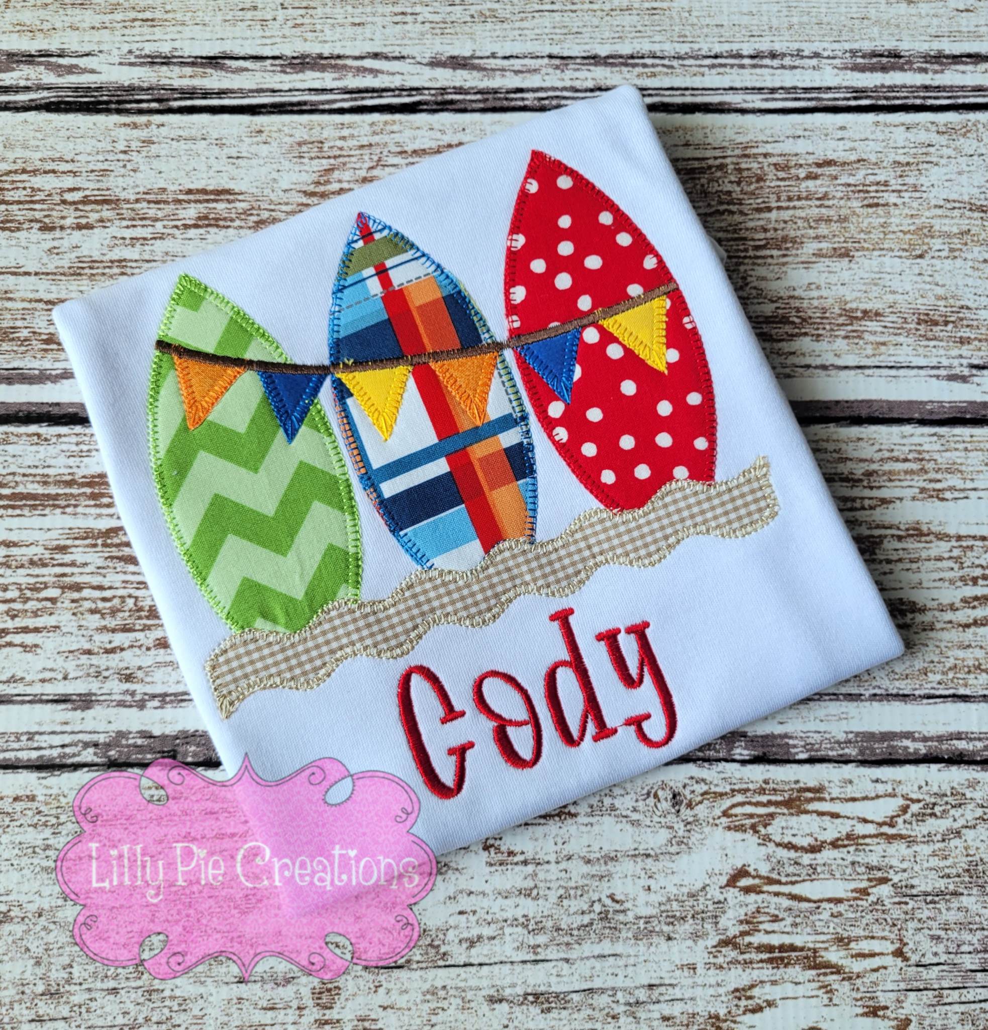 Summer Surf Board Applique Kids Shirt