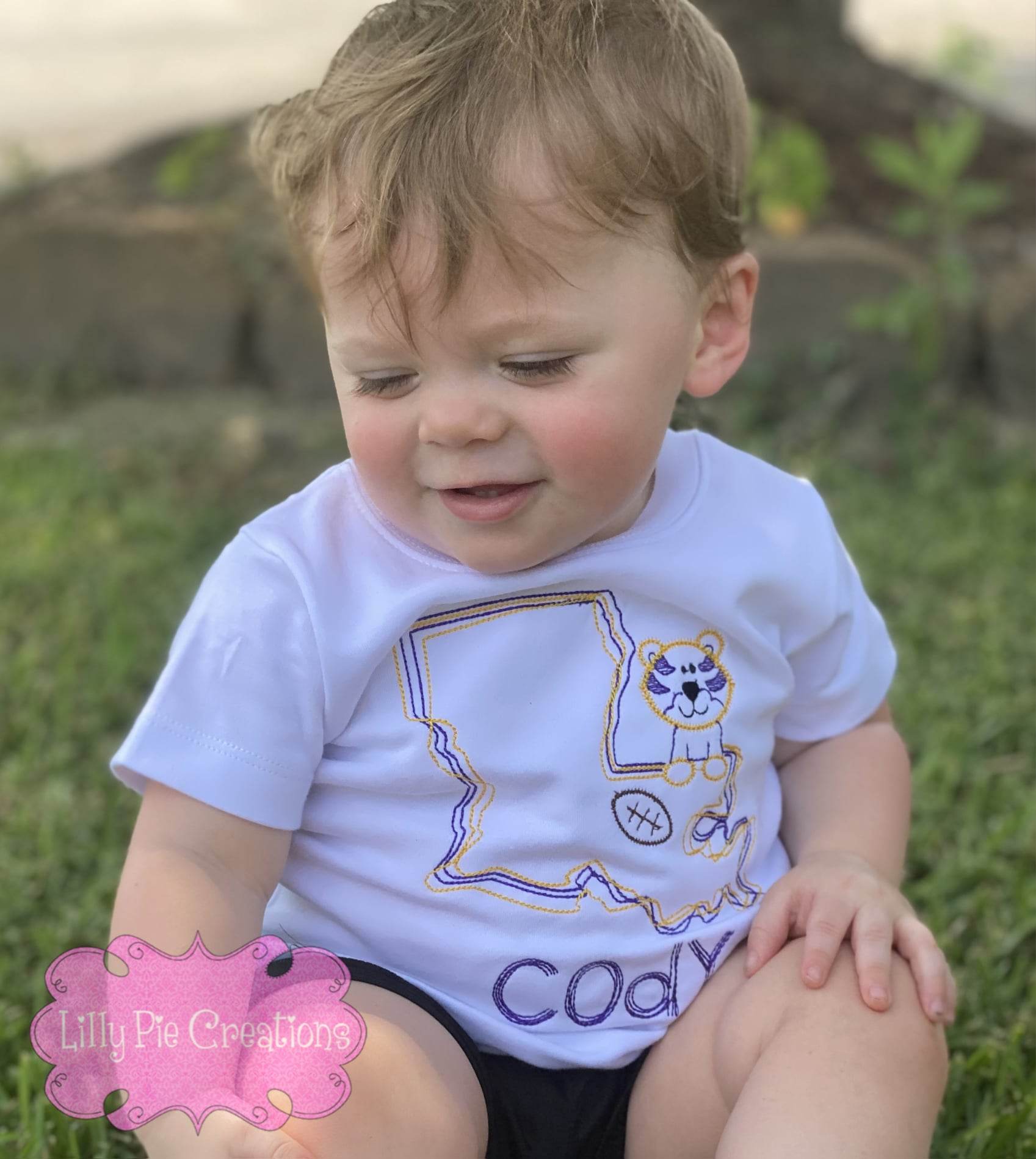 Louisiana Tiger Football Embroidered Kids Shirt