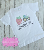 Personalized Strawberry Tractor Embroidered Boys Shirt