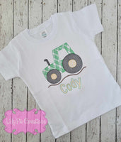 Boys Personalized Tractor Embroidered Shirt - Gingham Tractor Shirt for Toddlers