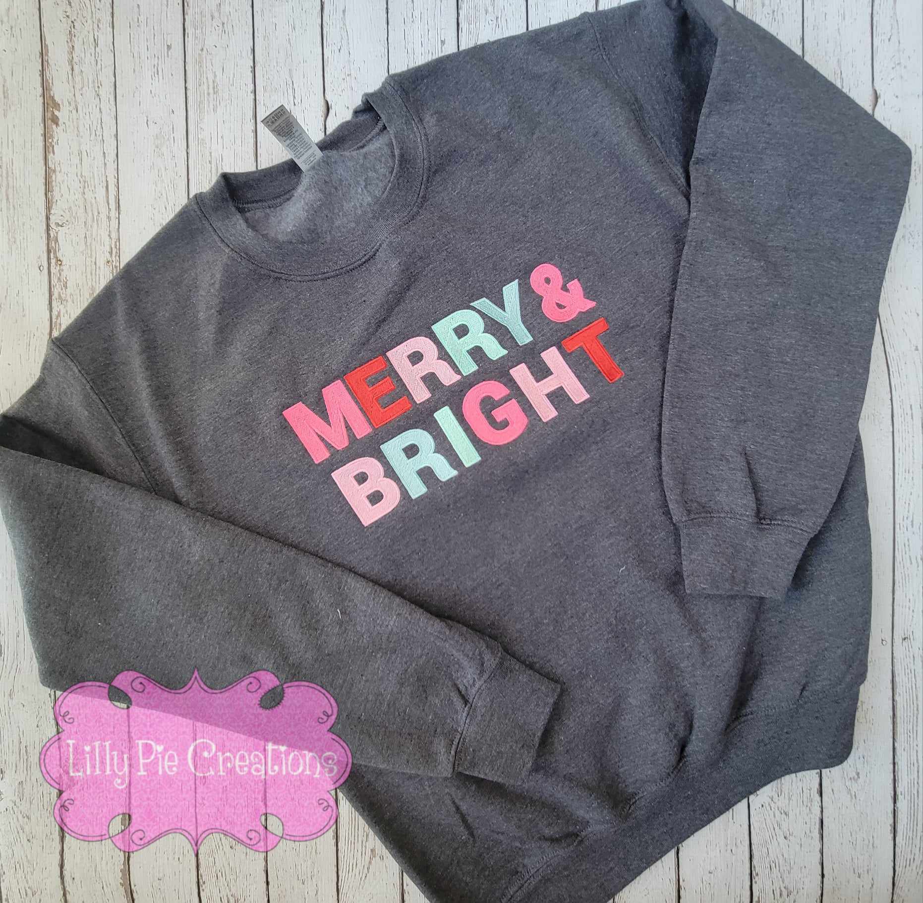 Merry & Bright Embroidered Sweatshirt - Available in Pink, Grey or Blue