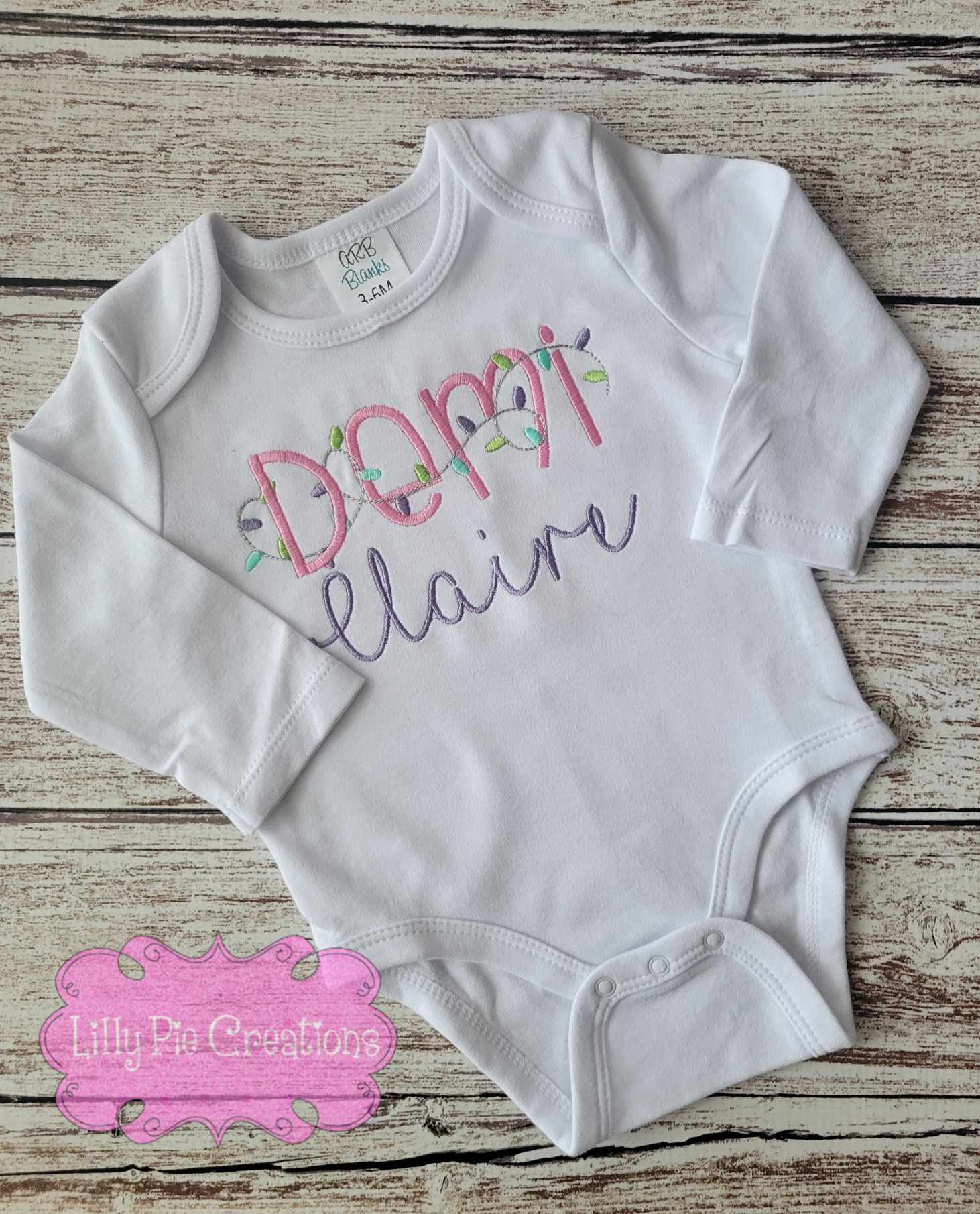 Christmas Light Embroidered Name Shirt - Traditional and Non-Traditional Christmas Colors Available.