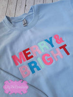 Merry & Bright Embroidered Sweatshirt - Available in Pink, Grey or Blue