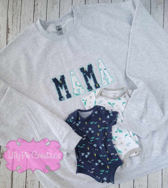 Customizable Floral Mama Sweatshirt, Embroidered Crewneck with Flower Letter, Mom Gifts Ideas Light Blue / M