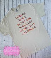 Turkey, Gravy, Beans and Rolls Adult Tee - Funny Thanksgiving Shirt