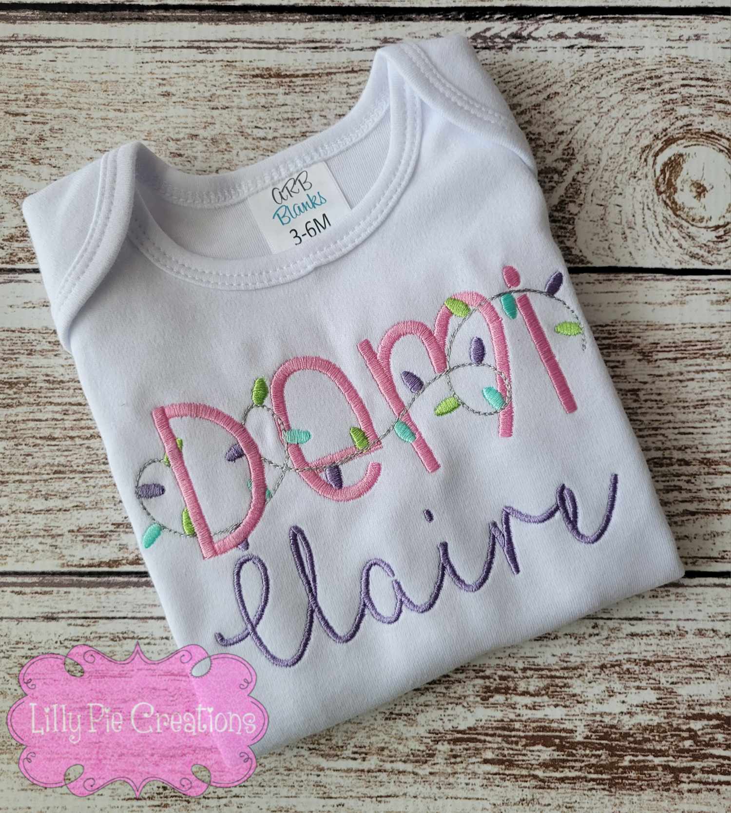 Christmas Light Embroidered Name Shirt - Traditional and Non-Traditional Christmas Colors Available.