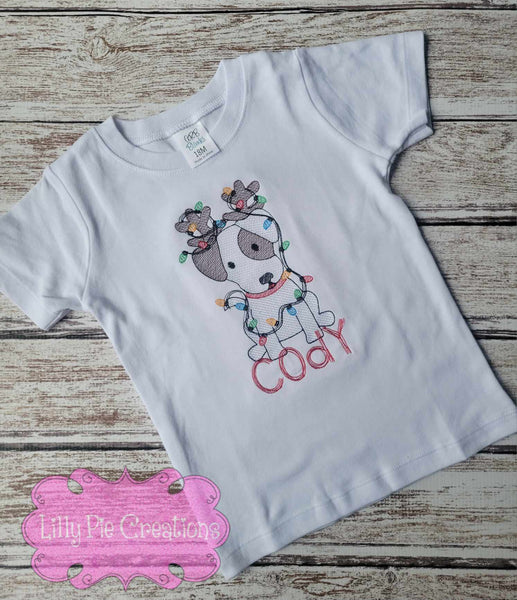 Personalized Christmas Shirt with Puppy and Lights -Boys, Girls and Bodysuits Available