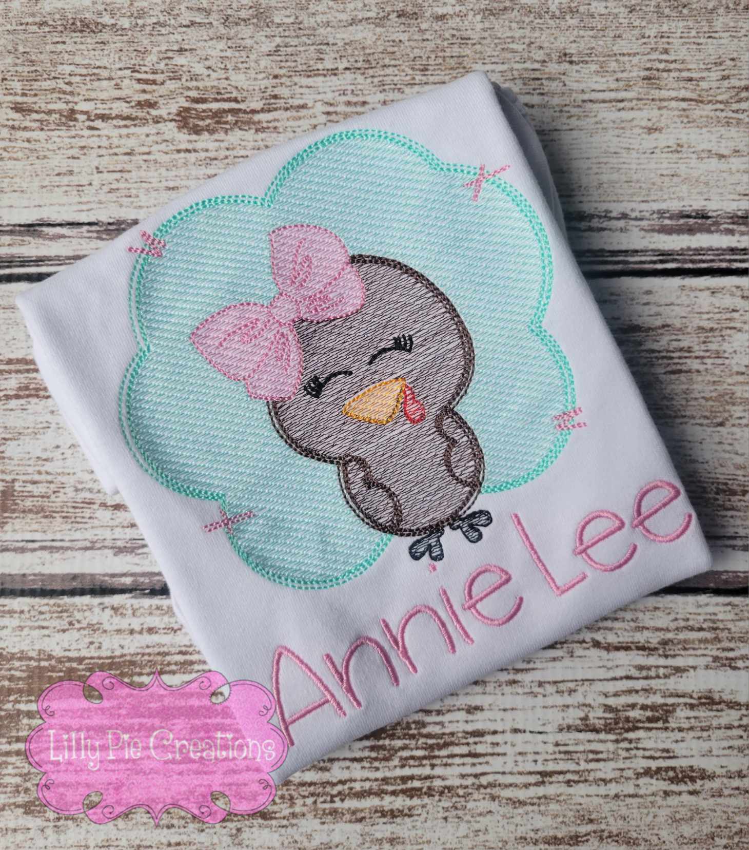 Personalized Girly Turkey Shirt - Embroidered Girls Thanksgiving Shirt