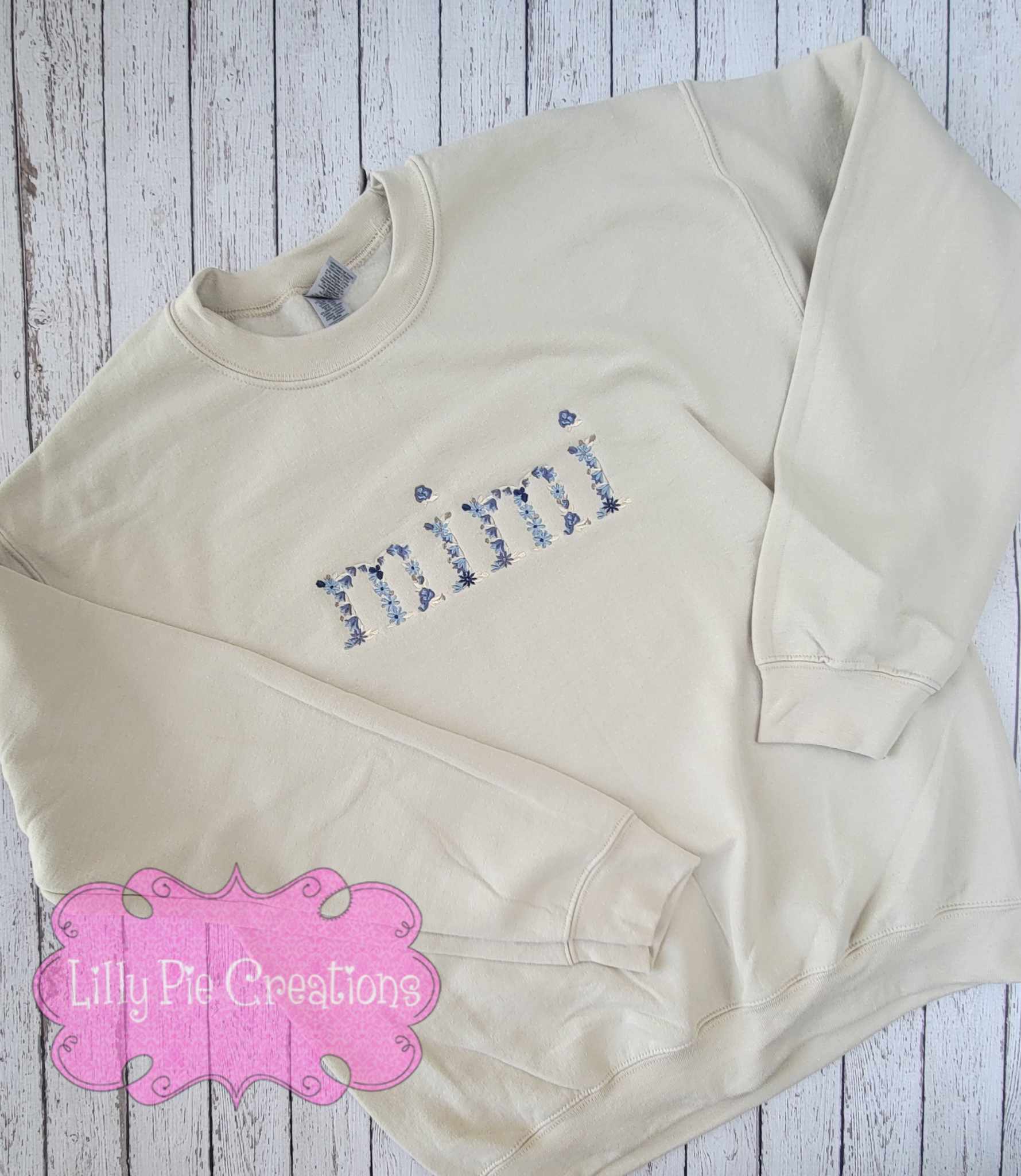Custom Floral Word Embroidered Sweatshirt - Pink, blue or neutral designs available