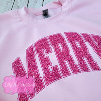 Pink Merry Faux Glitter Sublimated Christmas Sweatshirt