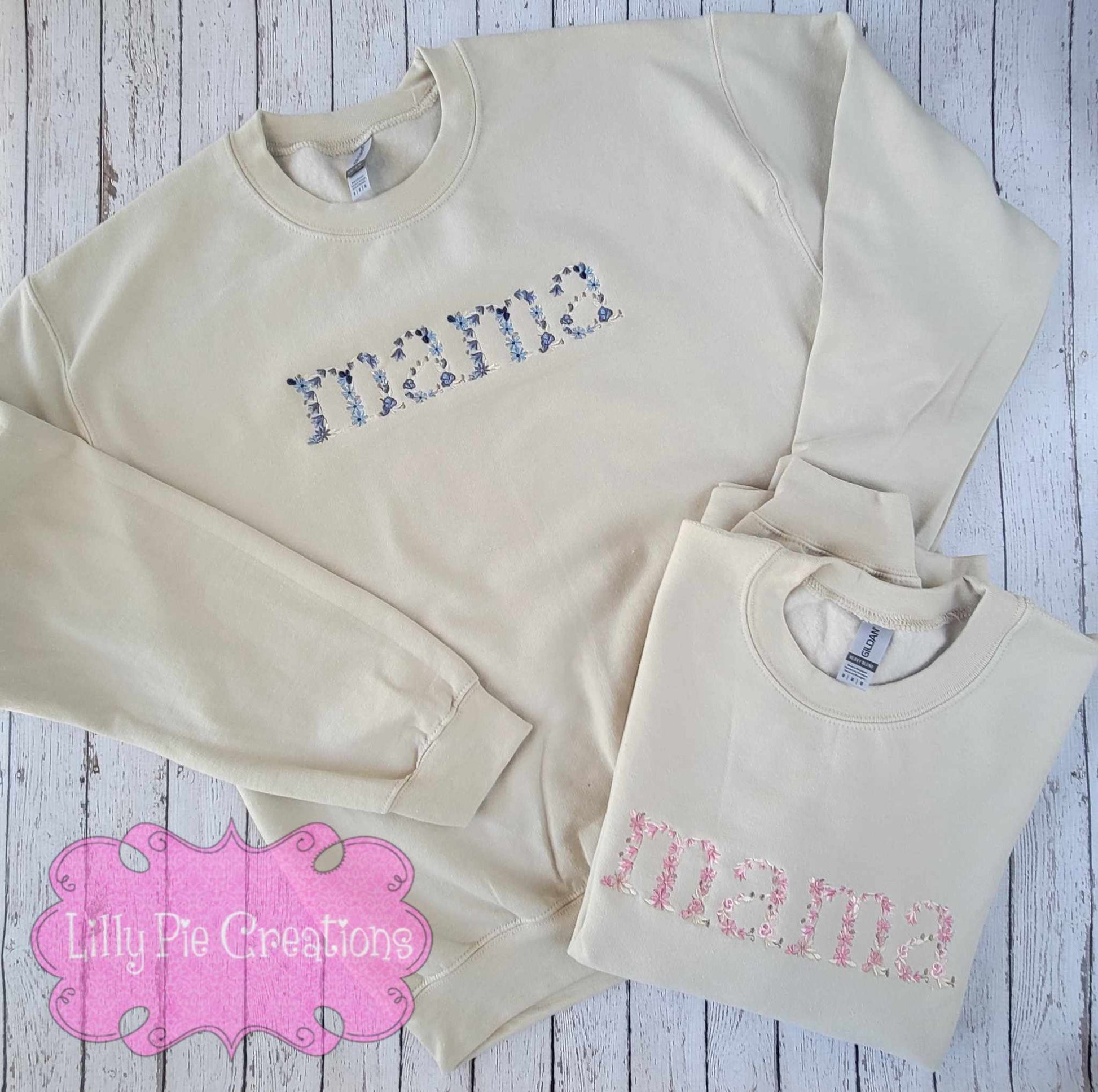 Custom Floral Word Embroidered Sweatshirt - Pink, blue or neutral designs available