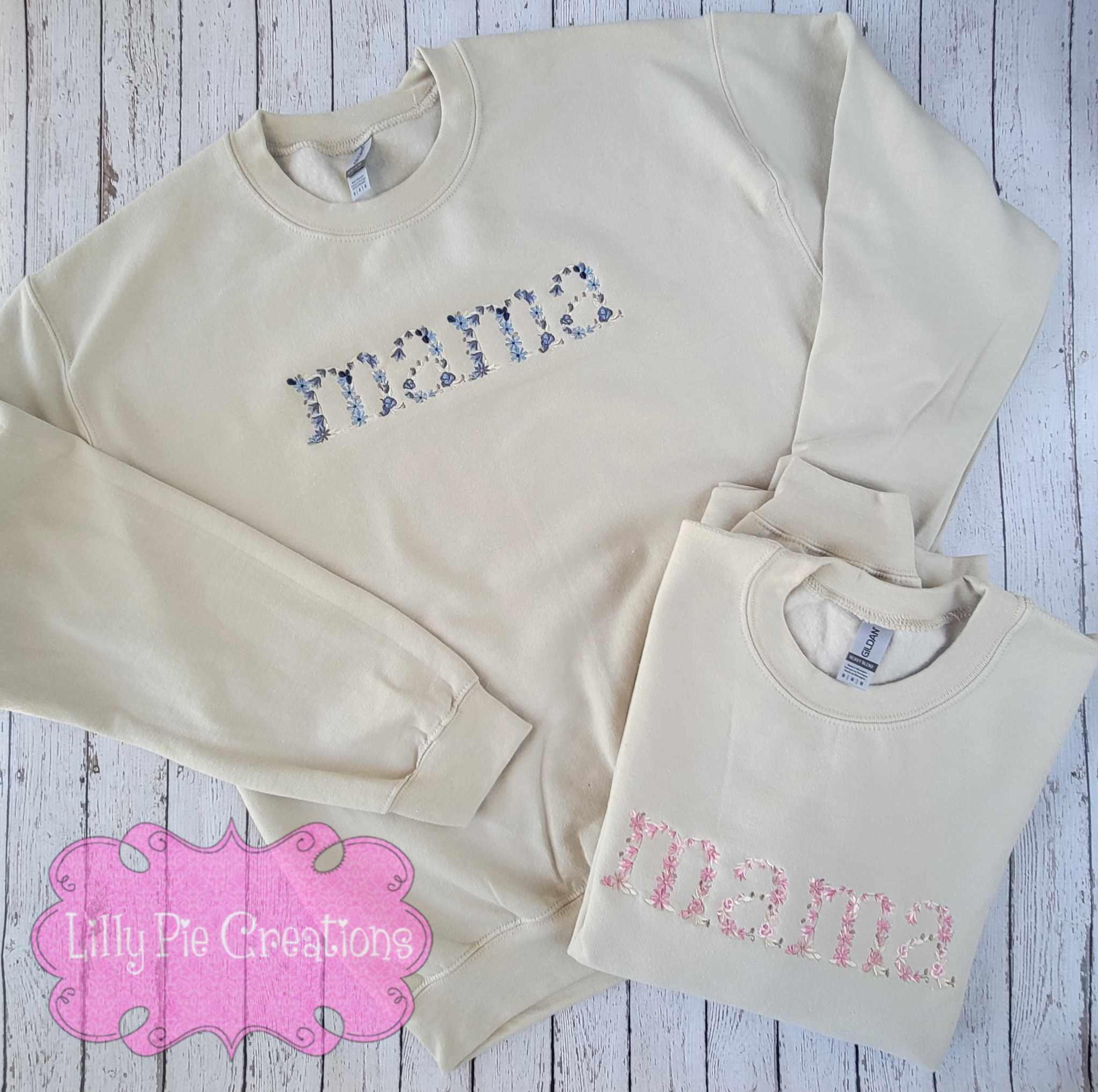 Custom Floral Word Embroidered Sweatshirt - Pink, blue or neutral designs available