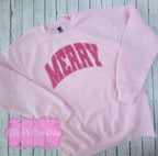 Pink Merry Faux Glitter Sublimated Christmas Sweatshirt