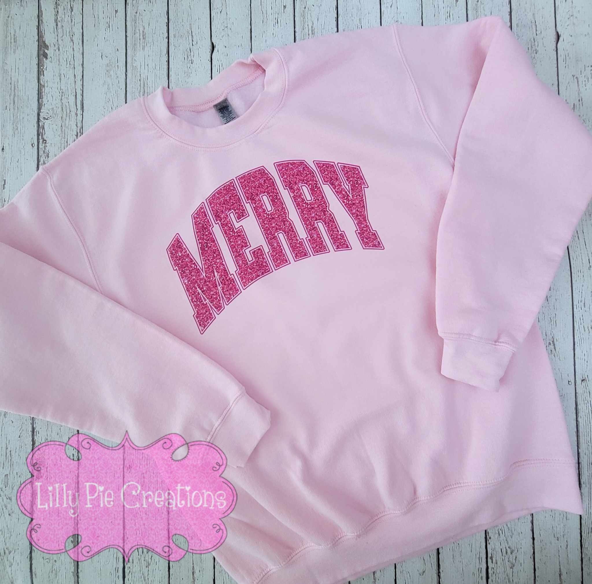 Pink Merry Faux Glitter Sublimated Christmas Sweatshirt