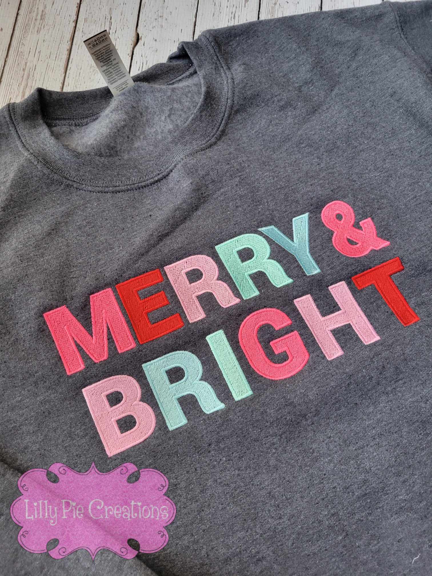 Merry & Bright Embroidered Sweatshirt - Available in Pink, Grey or Blue
