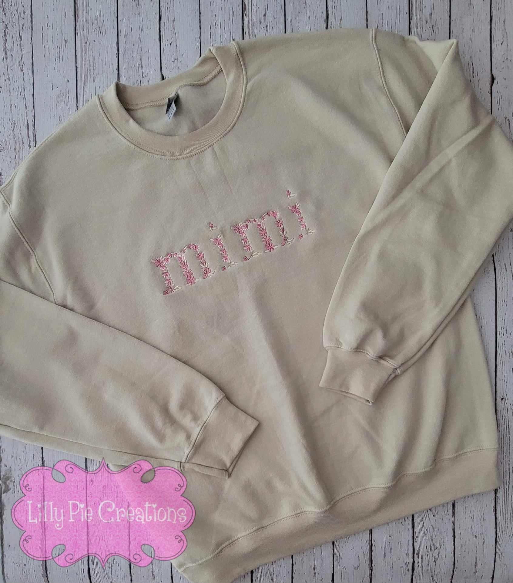 Custom Floral Word Embroidered Sweatshirt - Pink, blue or neutral designs available