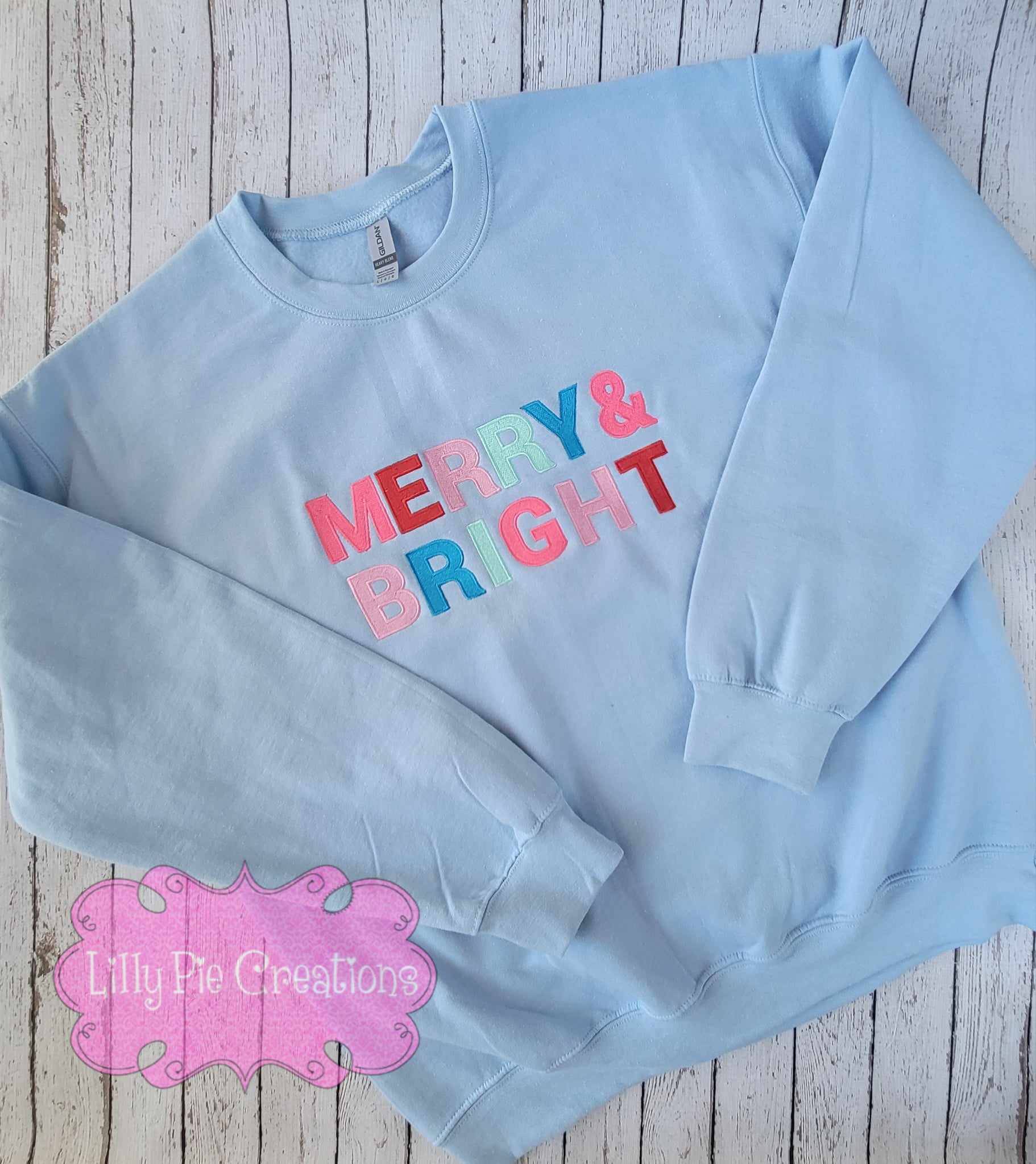 Merry & Bright Embroidered Sweatshirt - Available in Pink, Grey or Blue