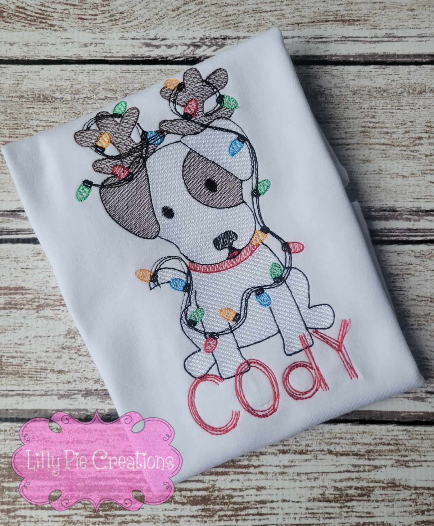 Personalized Christmas Shirt with Puppy and Lights -Boys, Girls and Bodysuits Available