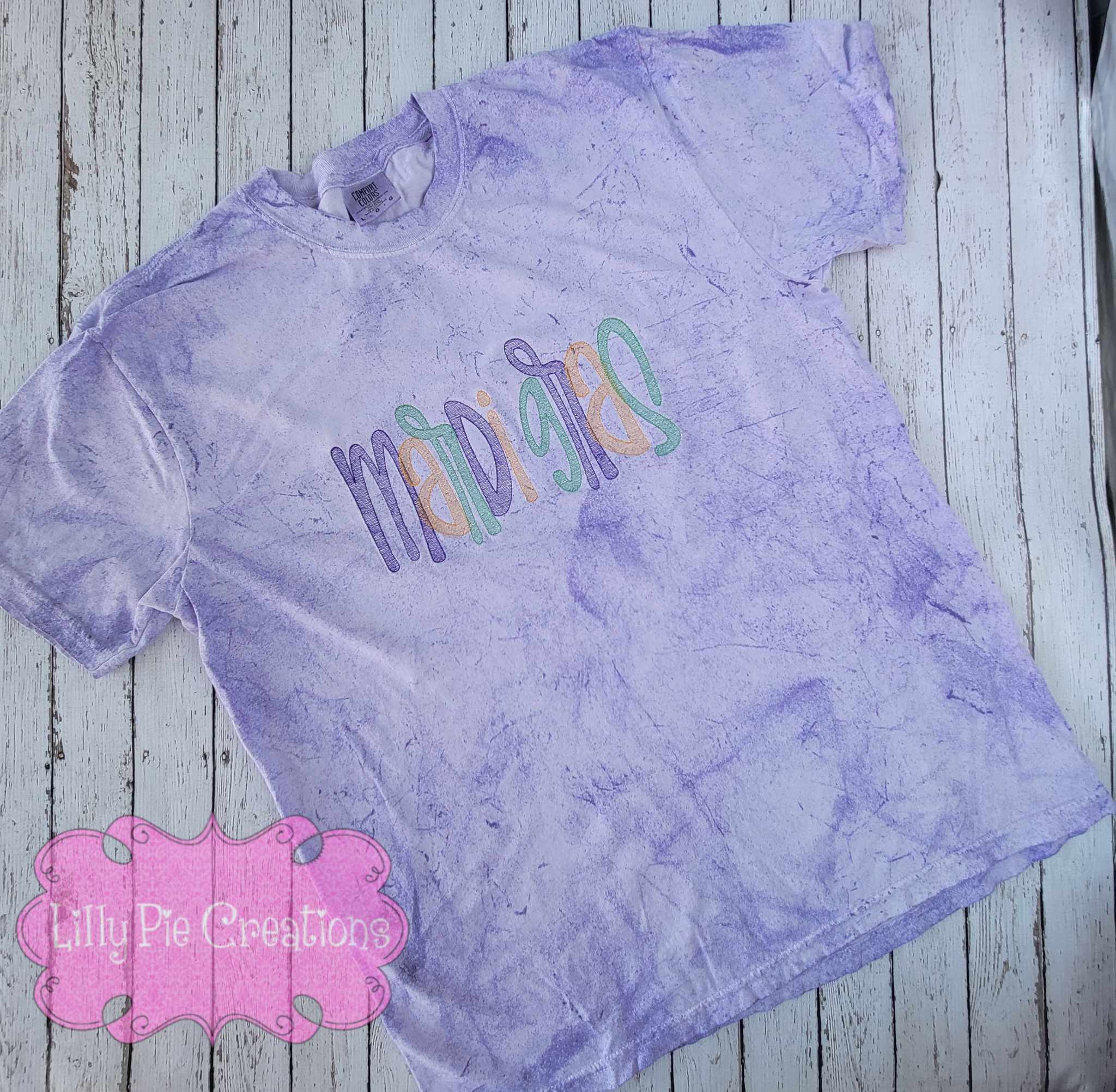 Sketch Mardi Gras Embroidered Comfort Colors Shirt - Purple Color Blast Tee
