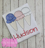 4th of July Ice Cream Trio Kids Embroidered T-shirt -Customizable