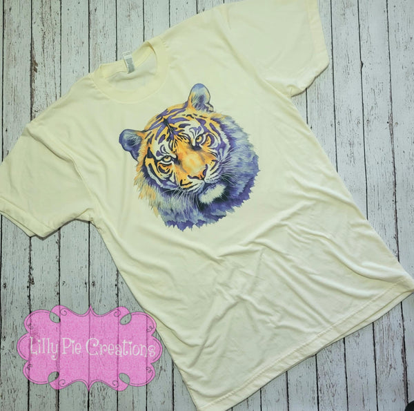 Purple and Gold Water Color Tiger Tee - Sweatshirts available too!