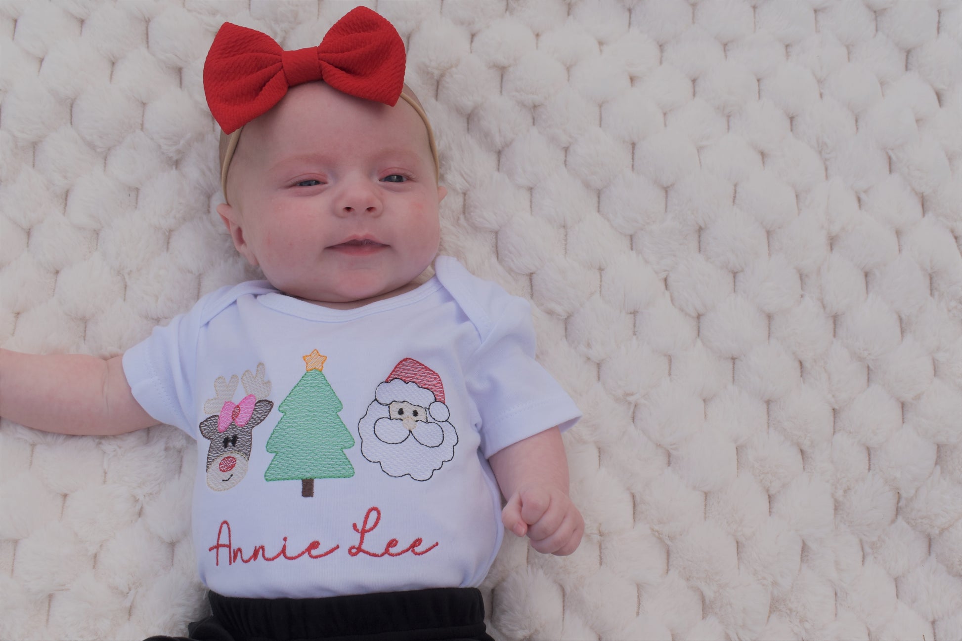 Reindeer, Tree, Santa Trio Embroidered Christmas Shirt - Girls Christmas Shirt