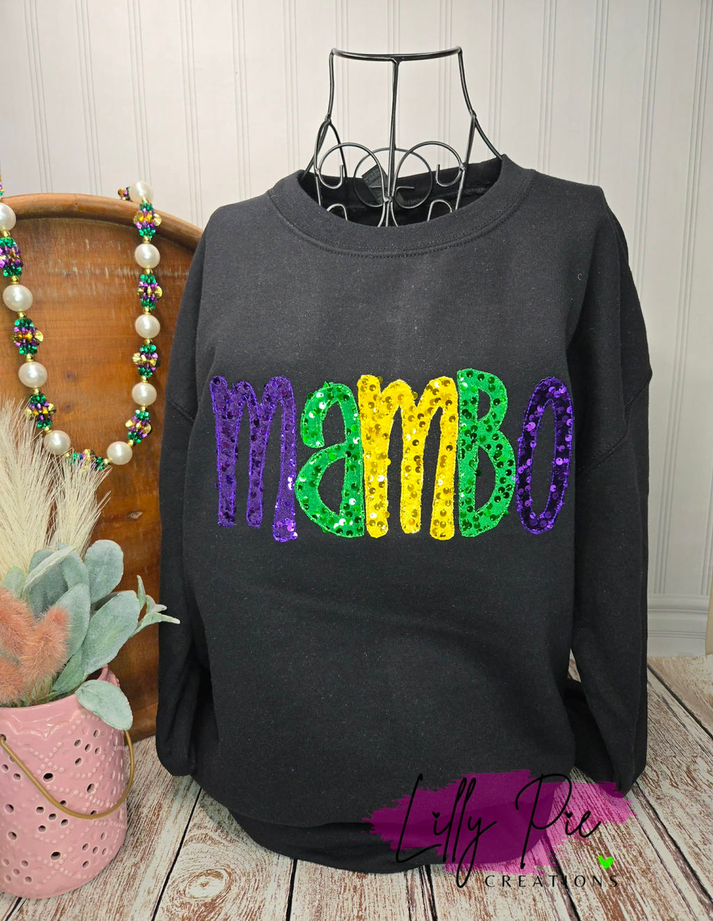 Mambo Sequin Applique Mardi Gras Sweatshirt