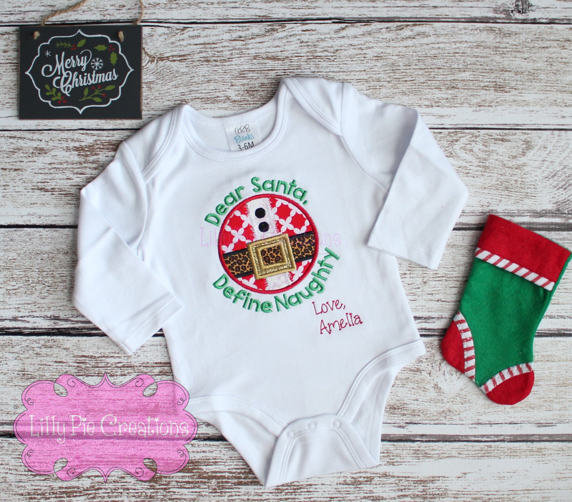 Dear Santa Define Naughty Applique Shirt - Christmas Outfit for Babies