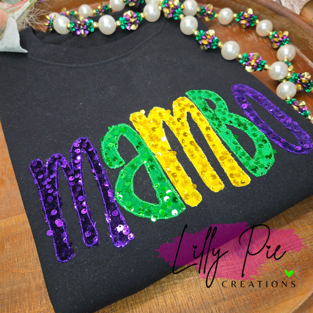 Mambo Sequin Applique Mardi Gras Sweatshirt