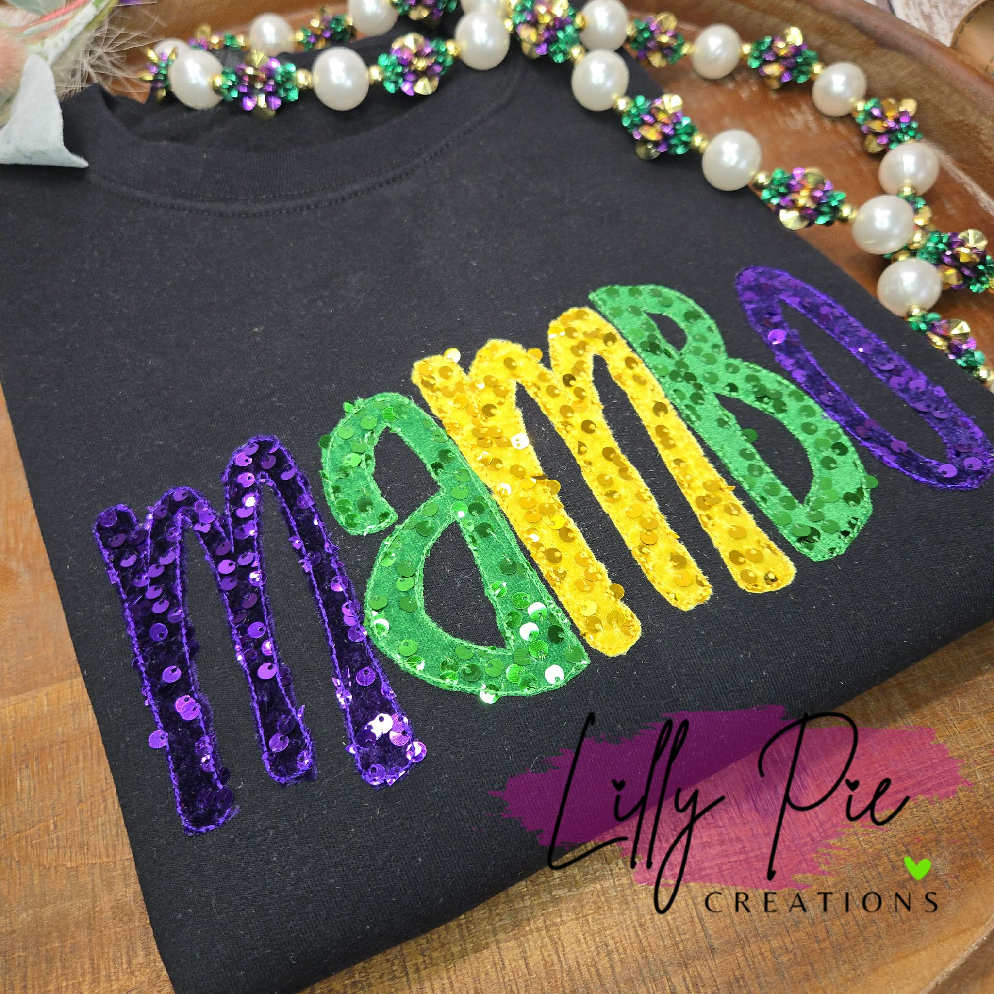 Mambo Sequin Applique Mardi Gras Sweatshirt