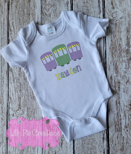 Mardi Gras Street Car Embroidered Baby, Toddler or Kids Top