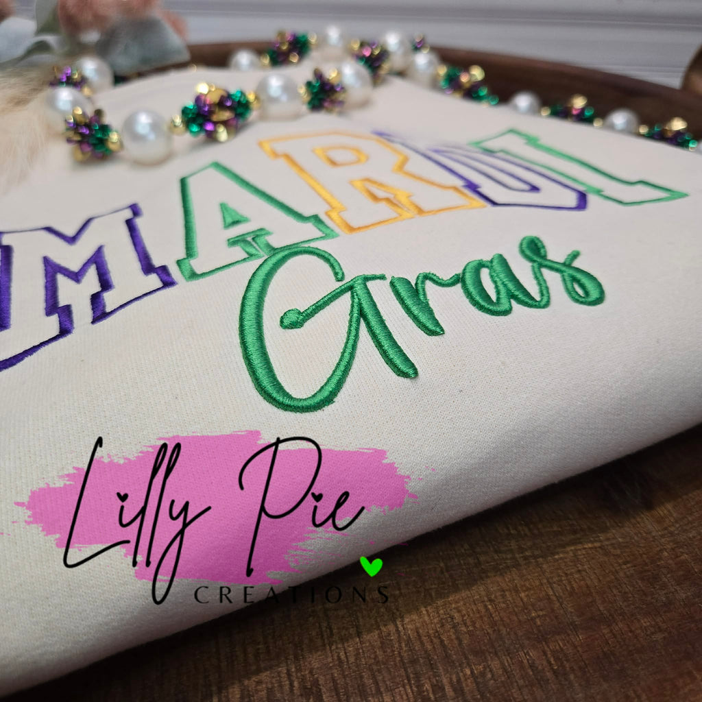 Varsity Mardi Gras Puff Embroidered Sweatshirt