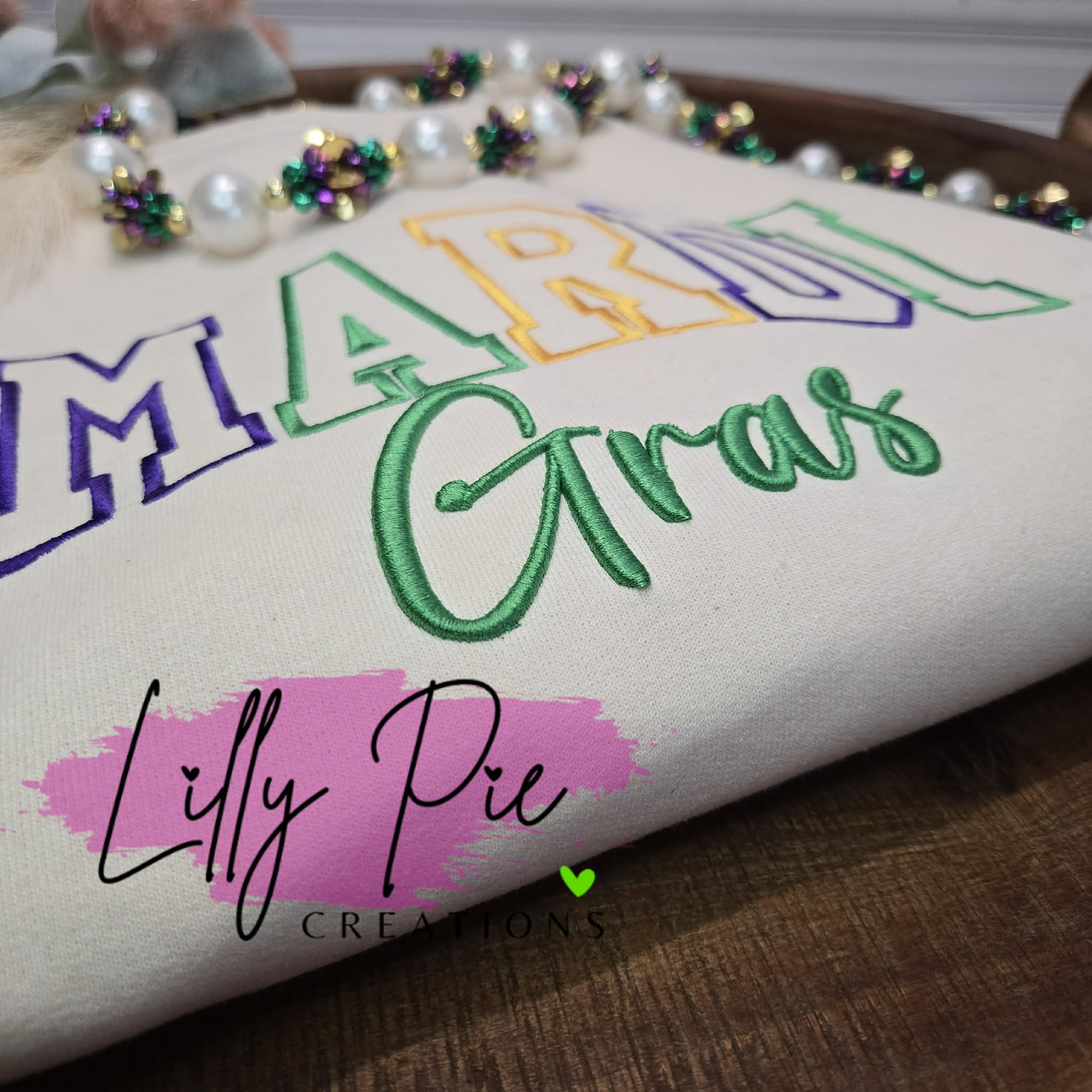 Varsity Mardi Gras Puff Embroidered Sweatshirt