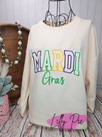 Varsity Mardi Gras Puff Embroidered Sweatshirt