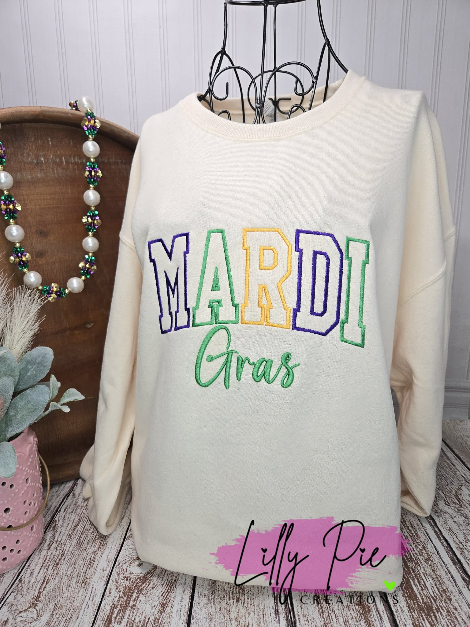 Varsity Mardi Gras Puff Embroidered Sweatshirt
