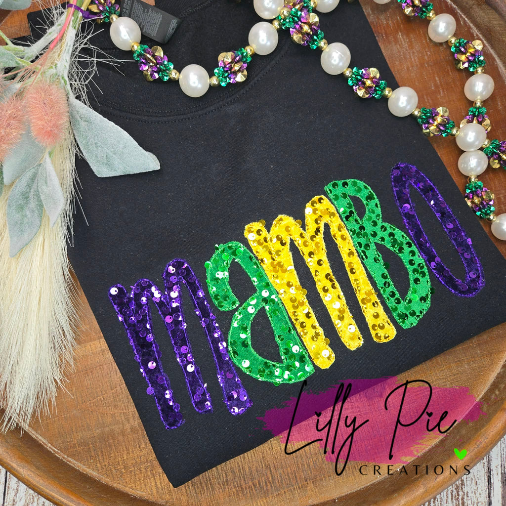 Mambo Sequin Applique Mardi Gras Sweatshirt