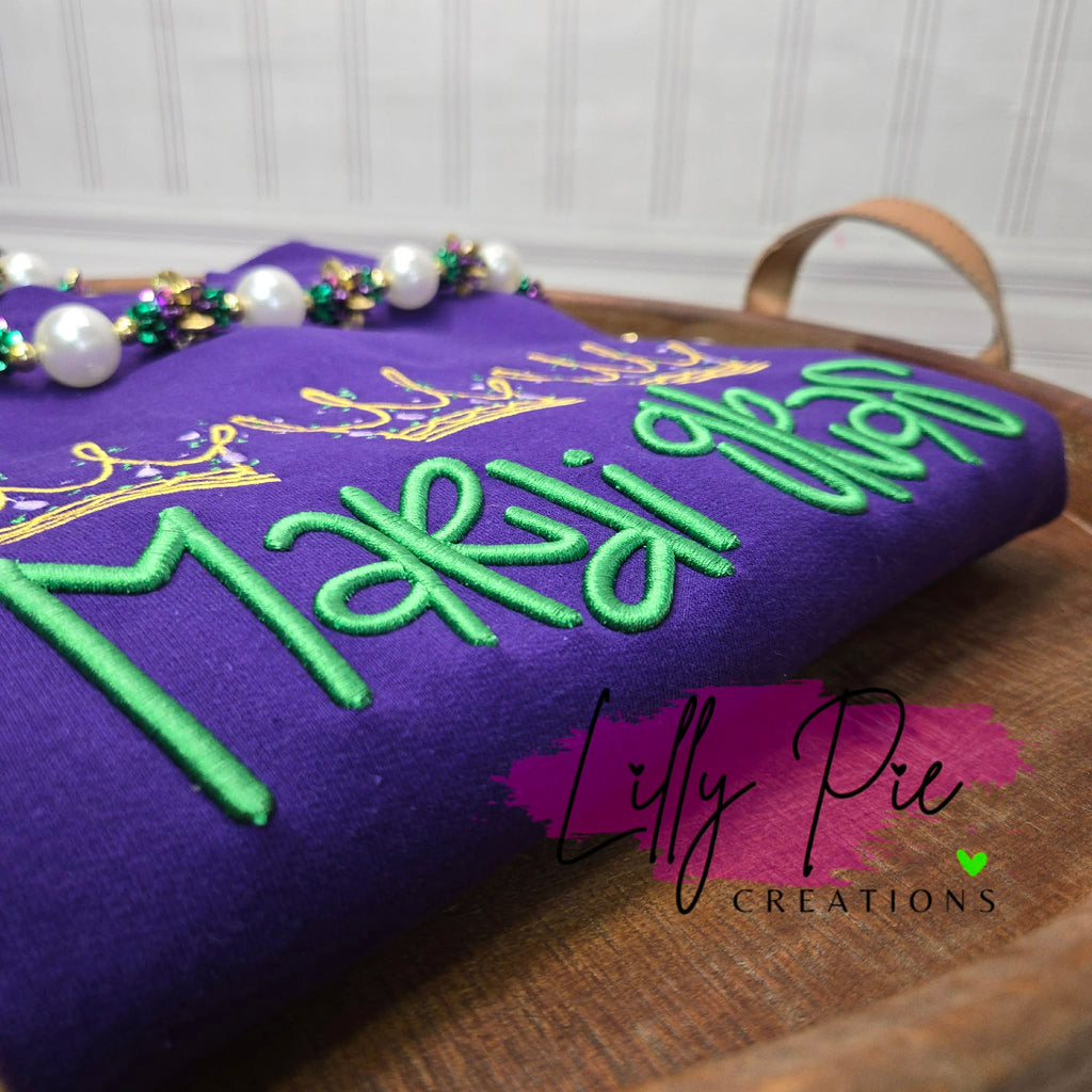Mardi Gras Crown Trio Sweatshirt with Puff Embroidery
