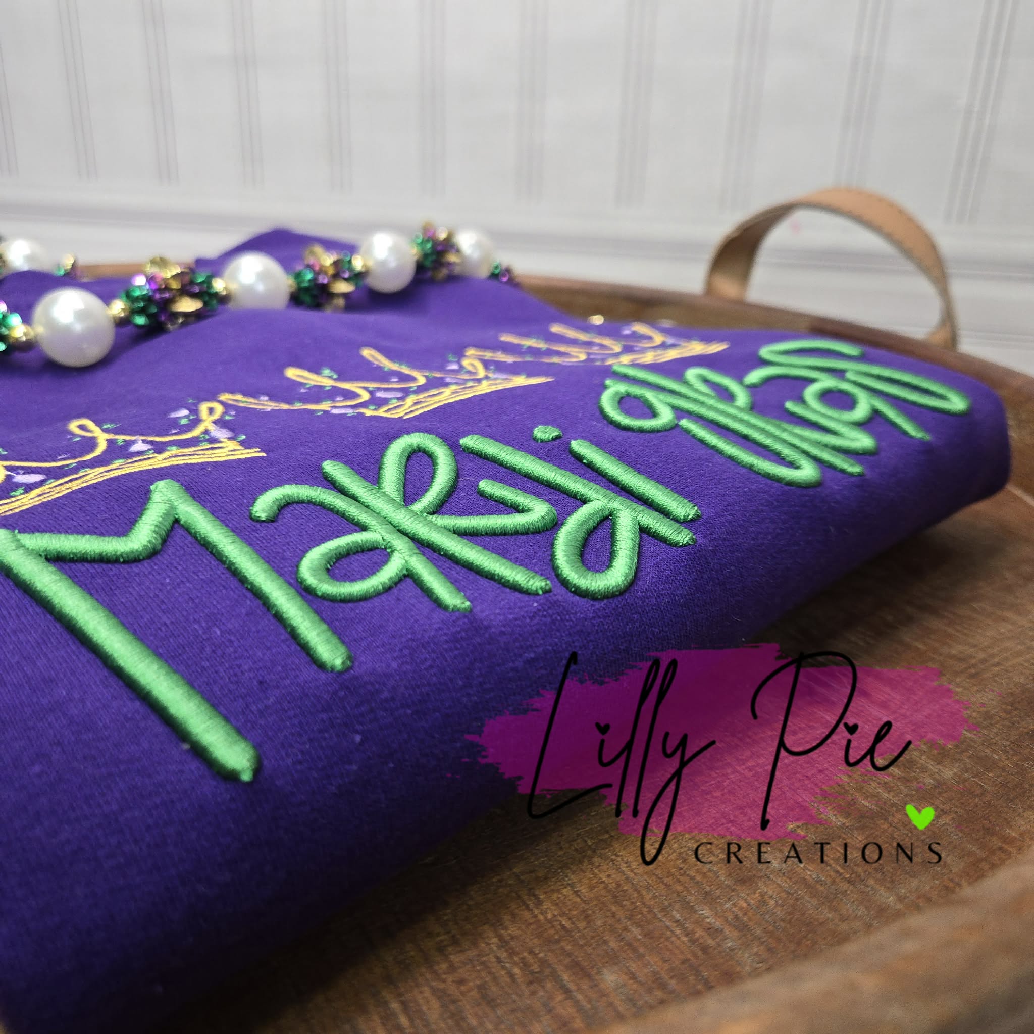 Mardi Gras Crown Trio Sweatshirt with Puff Embroidery
