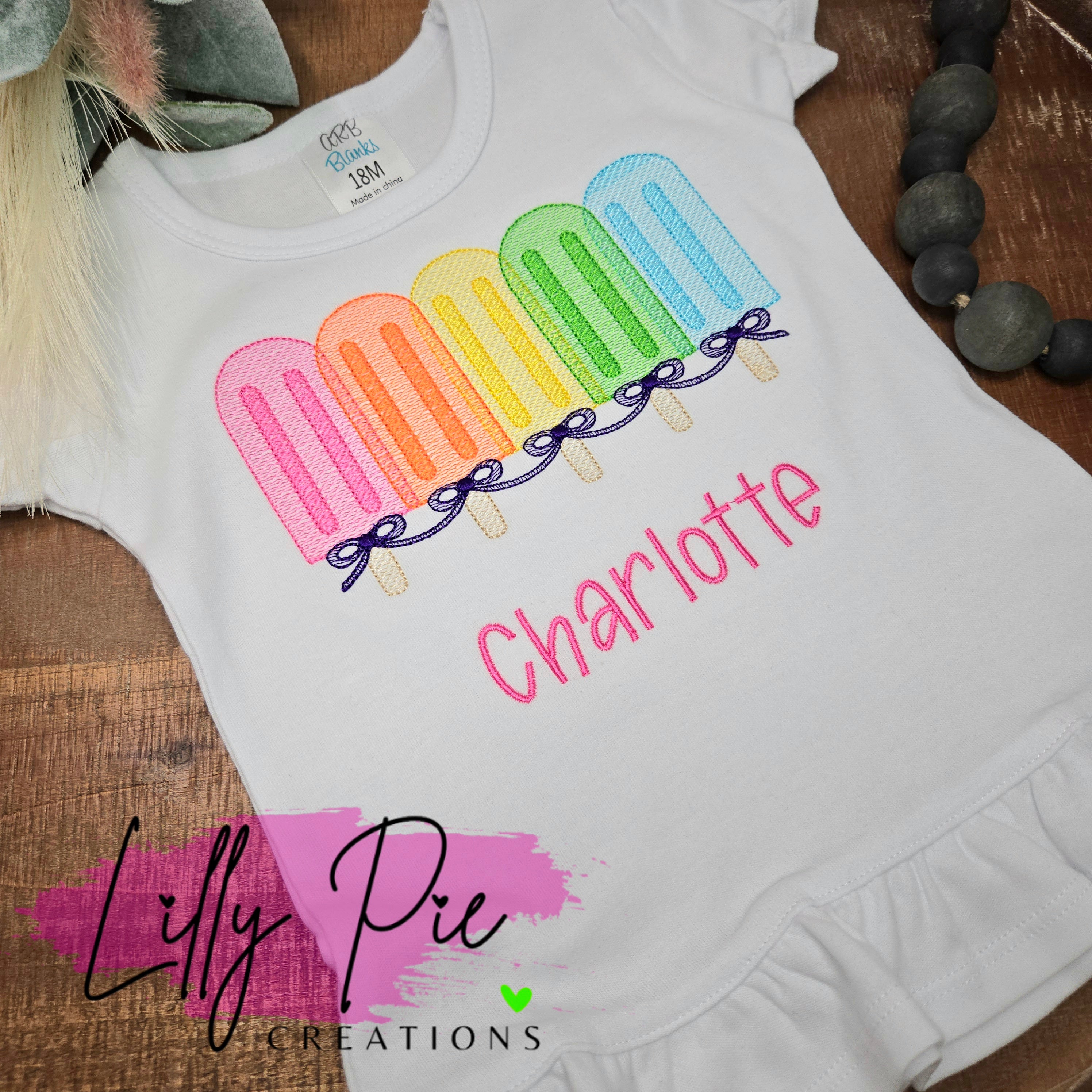 Personalized Popsicle Embroidered Spring toddler shirt