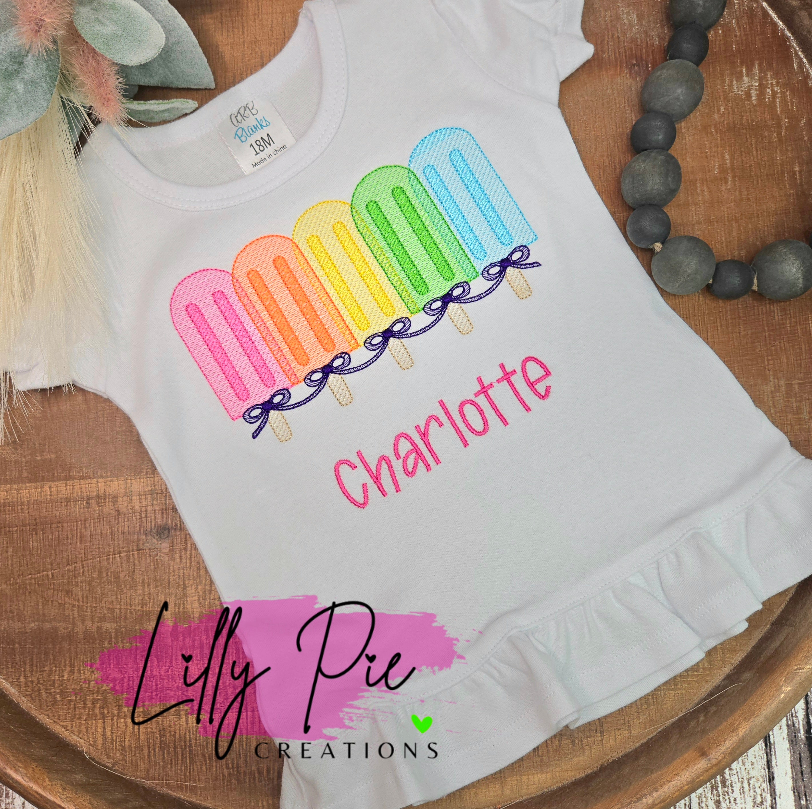 Personalized Popsicle Embroidered Spring toddler shirt