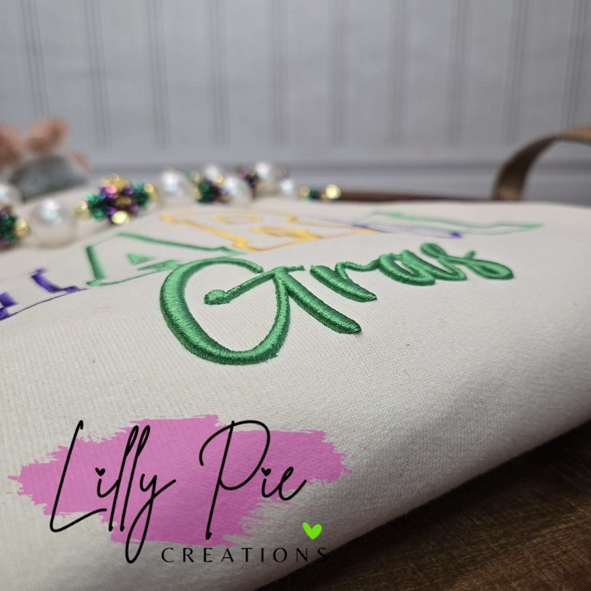 Varsity Mardi Gras Puff Embroidered Sweatshirt