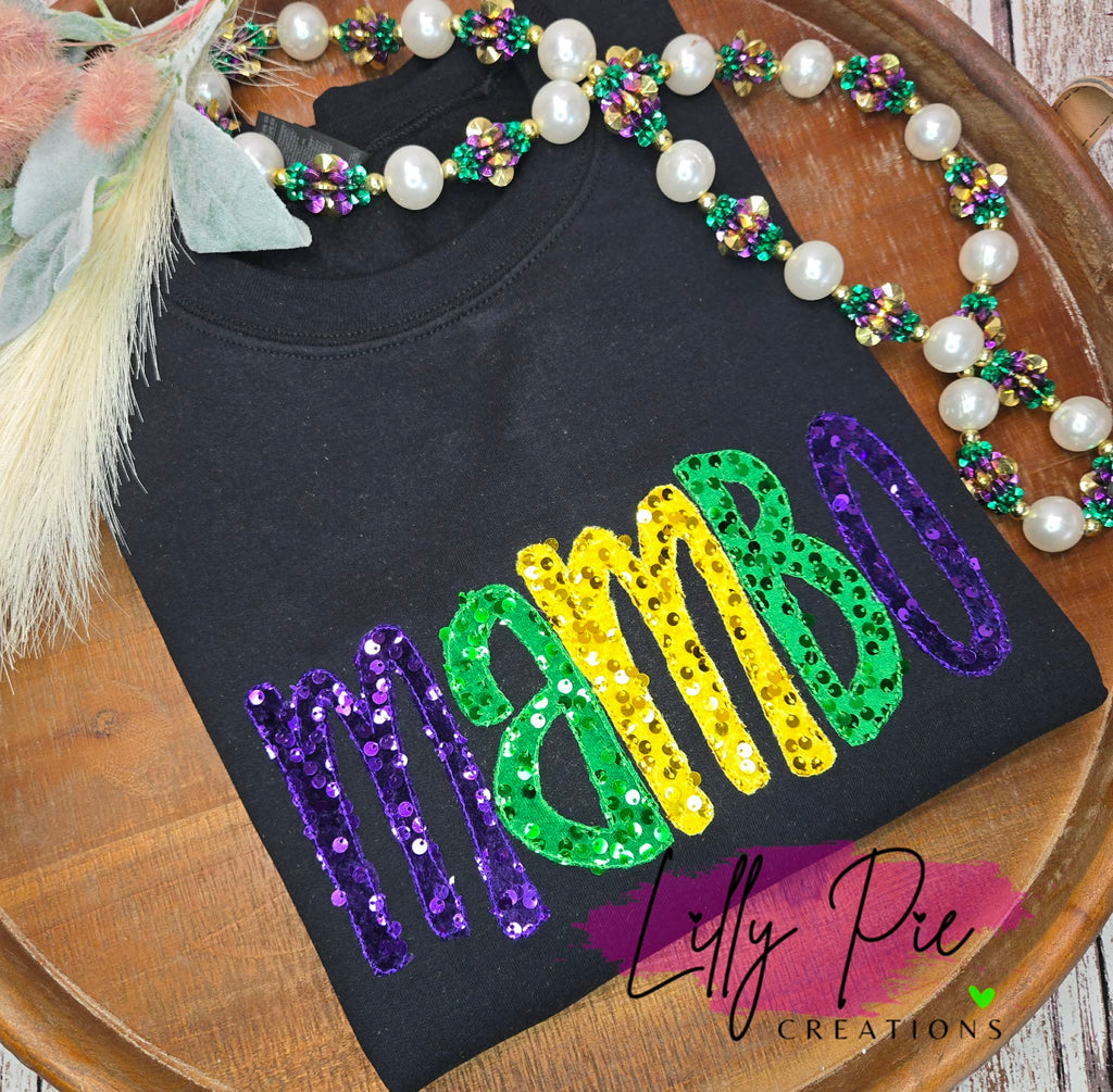 Mambo Sequin Applique Mardi Gras Sweatshirt