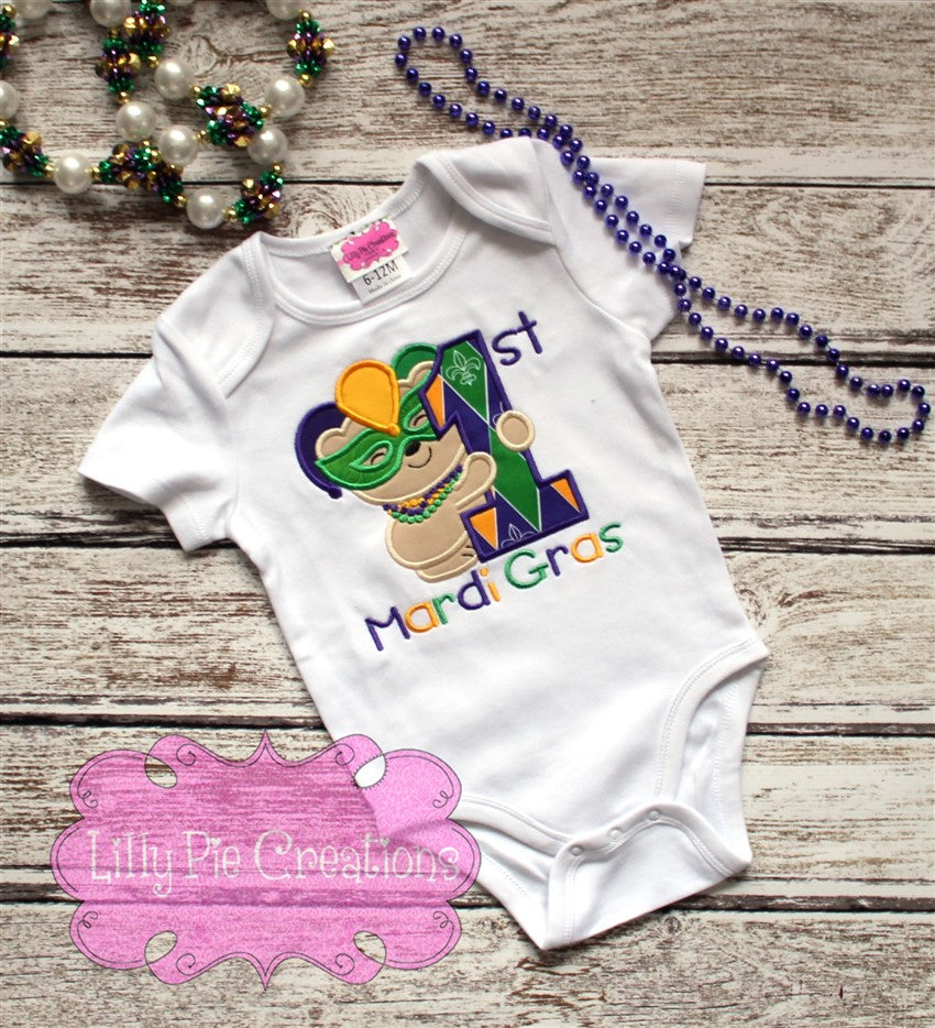 My First Mardi Gras Outfit - Applique Mardi Gras Shirt or Bib