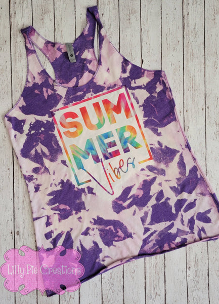 Summer Vibes Purple Bleached Tank Top - Summer Tie Dye Bleached Racer Back