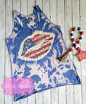 4th Of July Lips Tank Top - Ladies 4th of July Flag Tank Top